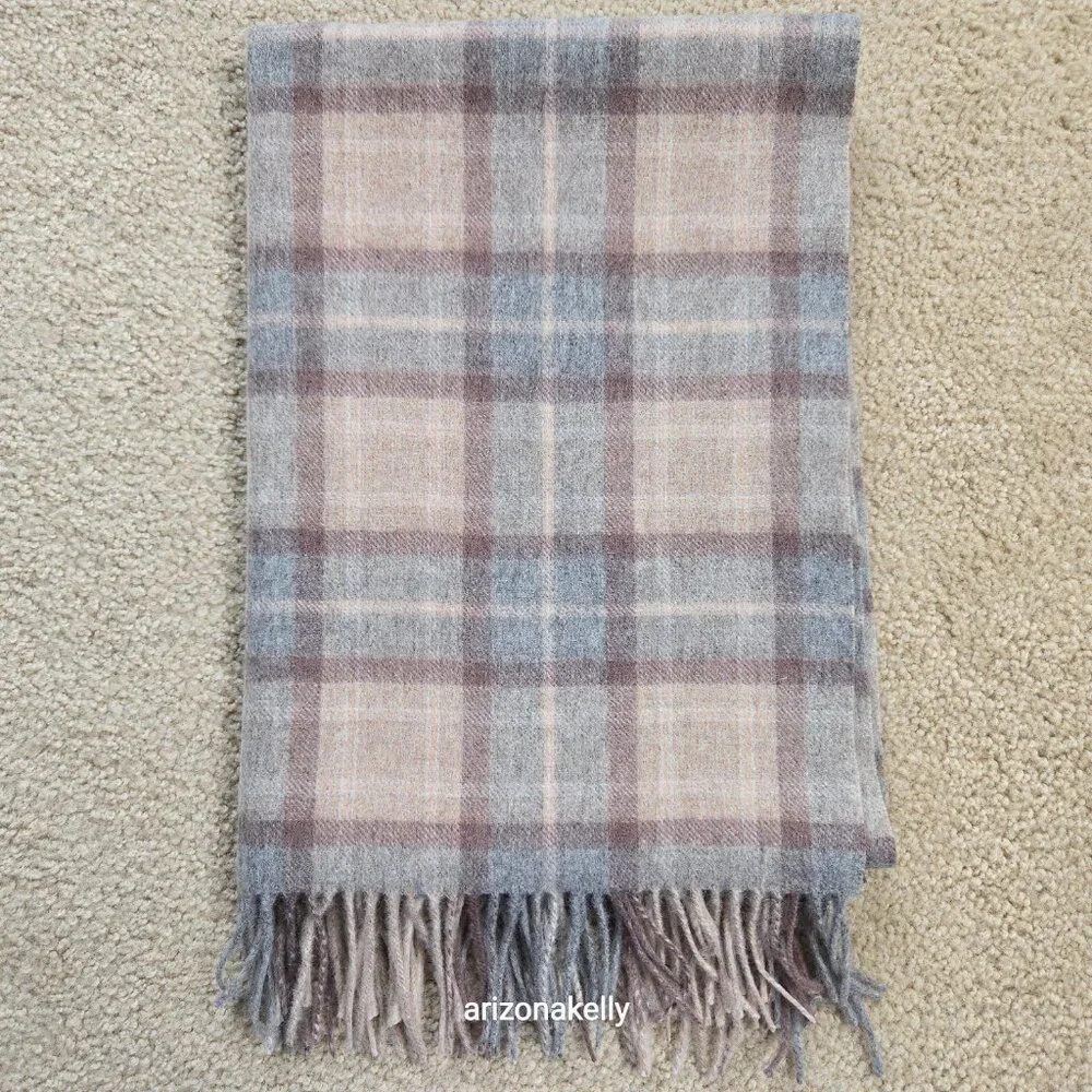 NWT James Pringle Weavers 100% Wool Plaid MacKellar Tan, Grey & Brown